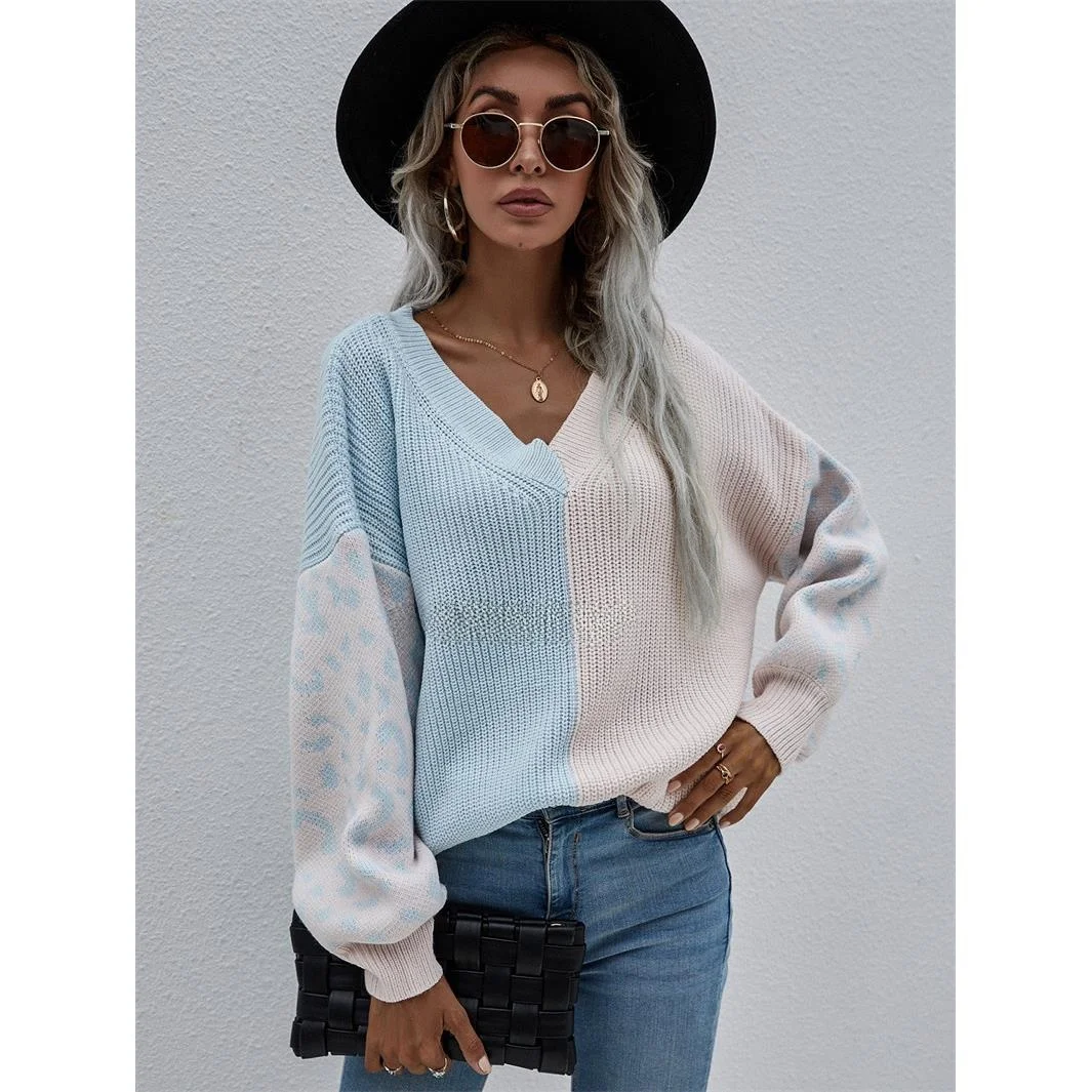 

Женский свободный вязаный свитер V-Ne с леопардовым принтом, длинный пуловер све, осень-зима, модный повседневный топ