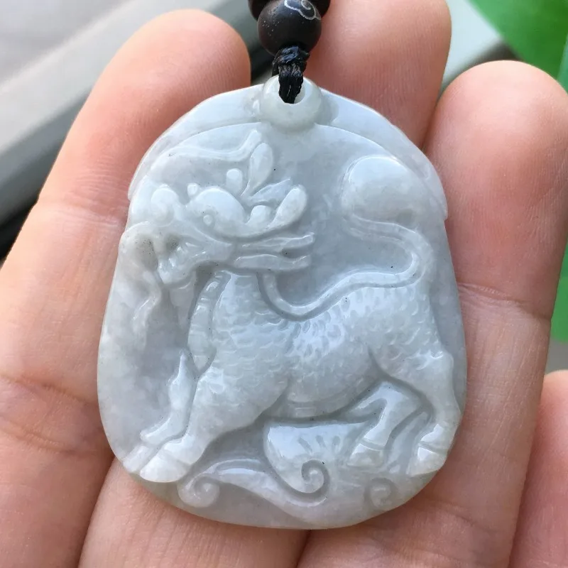 

Натуральный клейкий жадеит с подвеской в виде единорога, мужское и женское ювелирное ожерелье