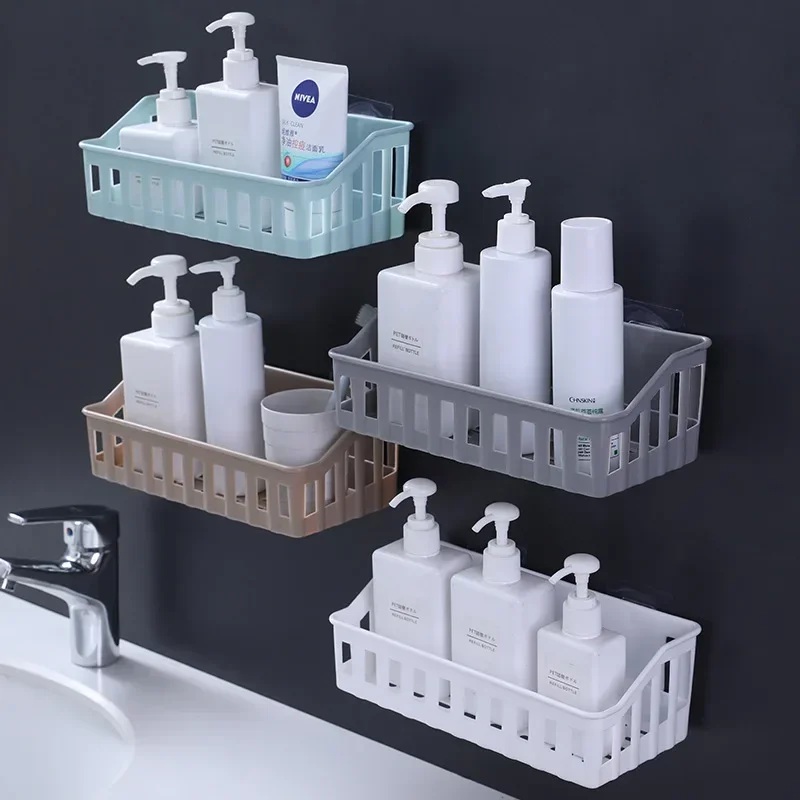 Bathroom Organizer Non-perforated Bathroom Shelves Kitchen Plastic Wall-mounted Toilet  Sundries Storage Rack Corner Shelf