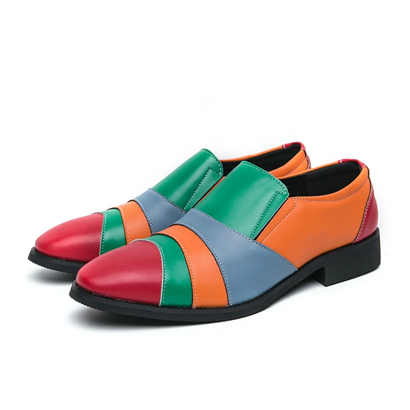 

Красочные мужские лоферы из ПУ на низком каблуке, удобные, модные, в британском стиле, для джентльменов, деловые повседневные туфли