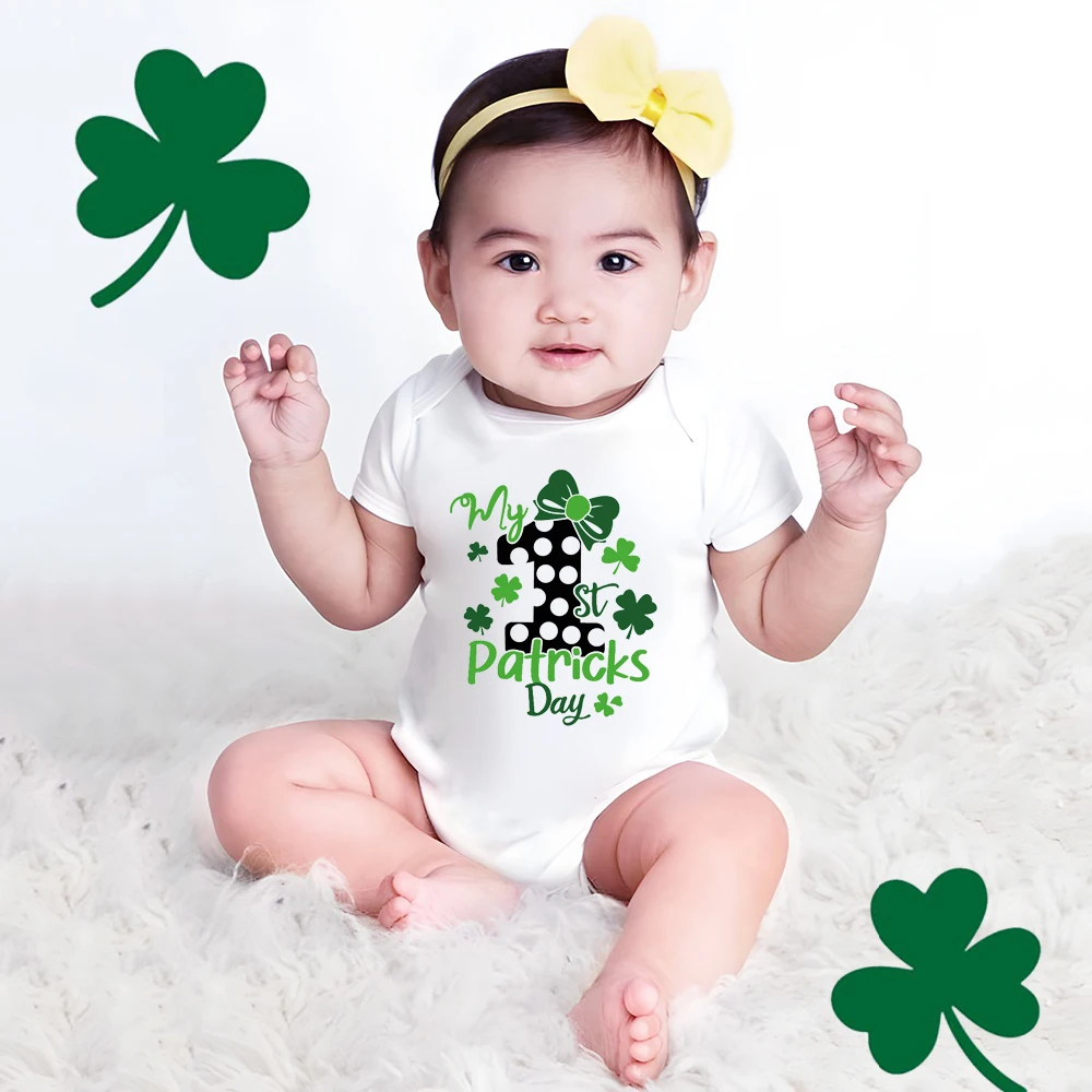 

My First St Patricks's Day Baby Romper Clover Pattern Print Newborh Bodysuits Short Sleeves Jumpsuits Festival Clothes