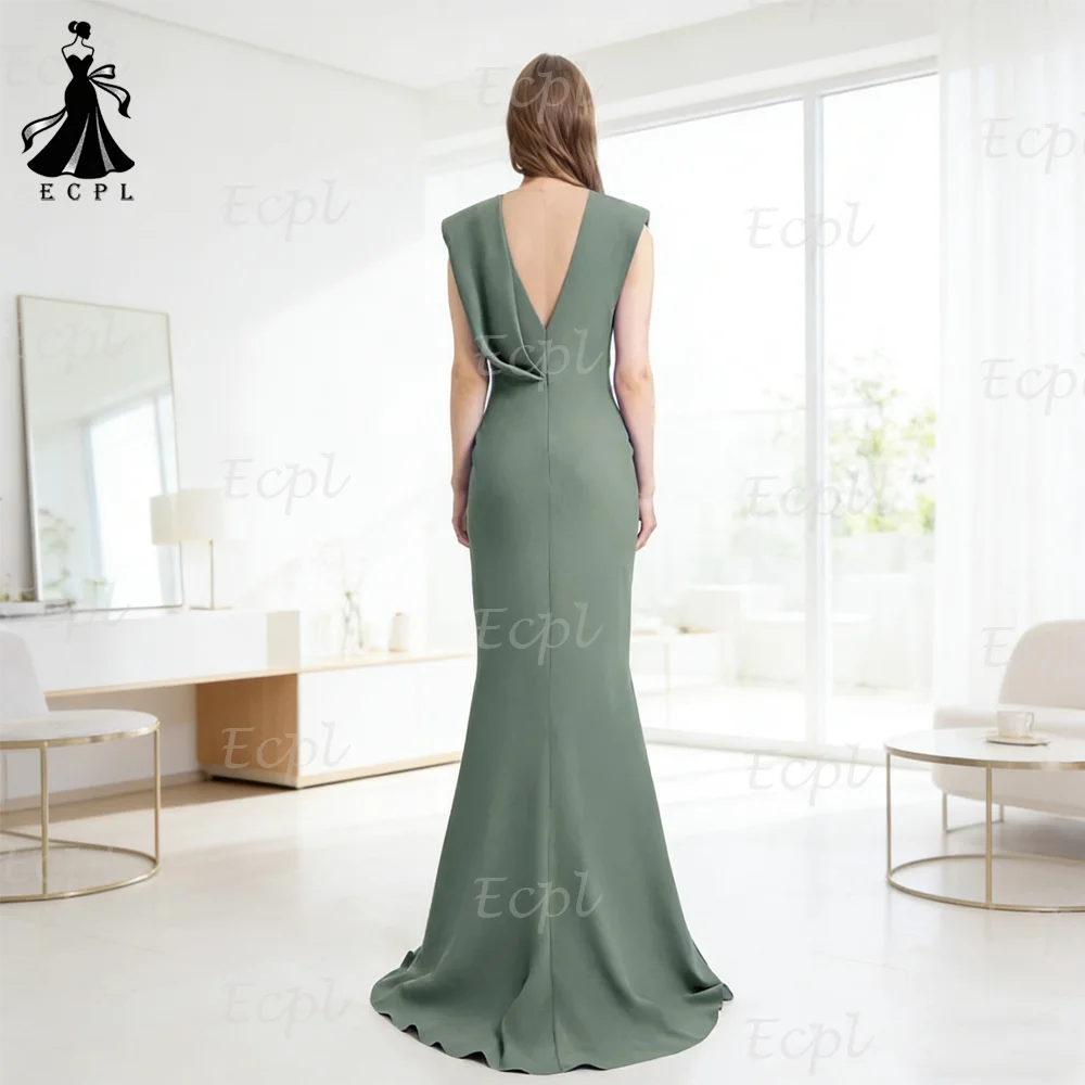 2026 جديد الزيتون الأخضر الساتين فستان المساء بلا أكمام عميق فستان سهرة جديد من الساتان باللون الأخضر الزيتوني لعام 2026 بدون أكمام وفتحة رقبة شكل v عميقة بدون ظهر فستان حفلات حورية البحر بفتحة جانبية مخصصة رداء السهرة #2