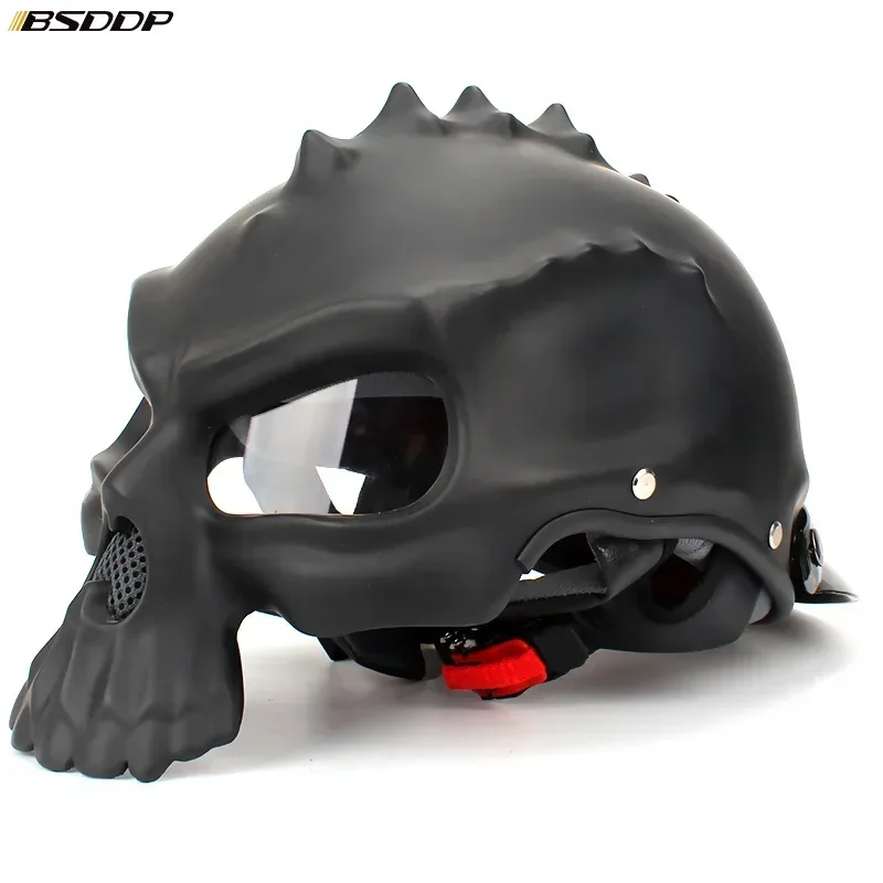 Black Brand New Dual Use Skull Motorcycle Helmet Capacete Casco Novelty Retro Casque Motorbike Half Face Helmet ABS