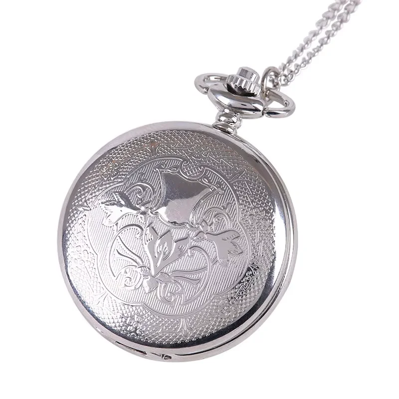Silver embossed classical fine pattern pocket watch Large small shield flip pocket watch Classical men and women gift pocket wat