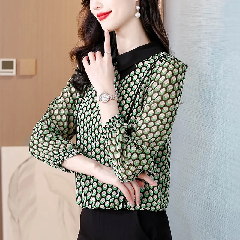 Chemisiers décontractés pour femmes, hauts Vintage imprimés, mode ample, vêtements français d'été, manches longues, chemises coréennes en mousseline de soie pour femmes