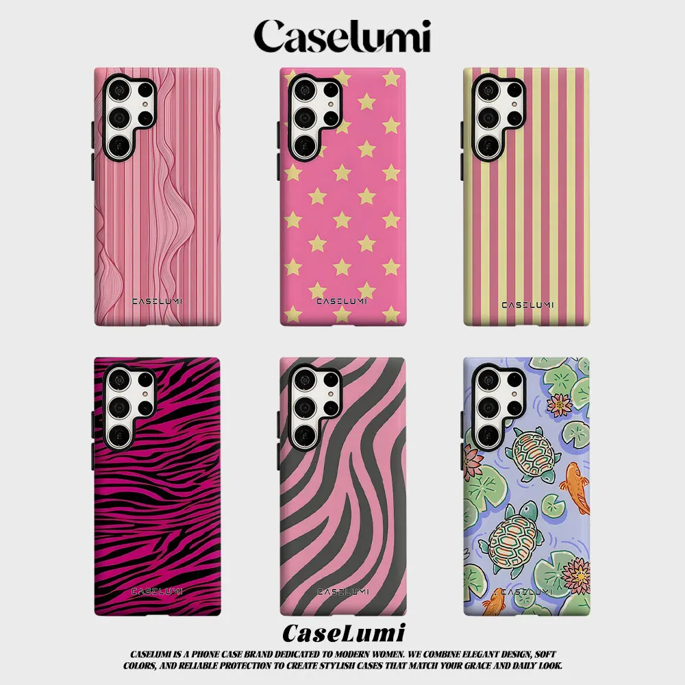 Pink Wave Line Texture For Samsung Galaxy Phone Case S23 S20 S25 FE S24 Plus S26 Ultra 2-IN-1 Shockproof Bumper Hard PC