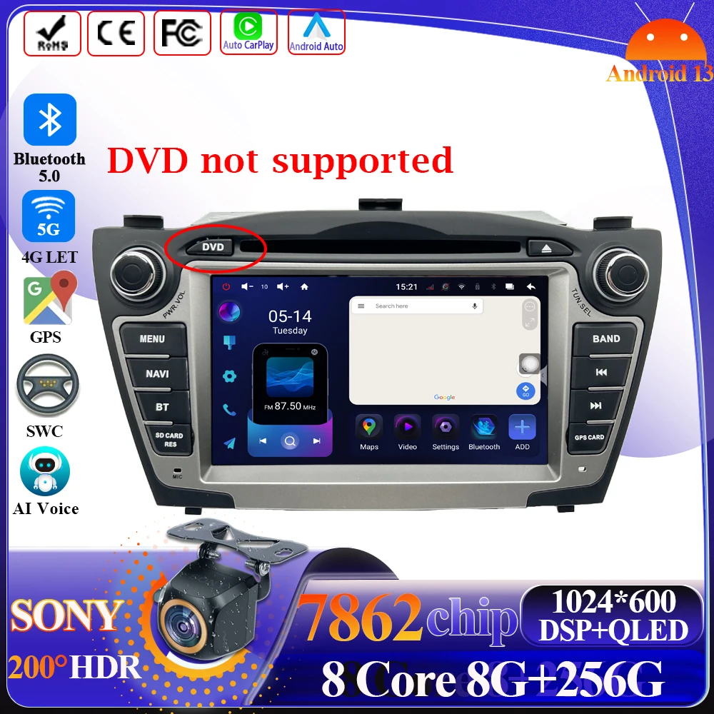 

Для Hyundai Tucson IX35 2009-2015 автомобильный радиоприемник навигация GPS Carplay стерео Android экран Bluetooth мультимедийный плеер 5G Wi-Fi