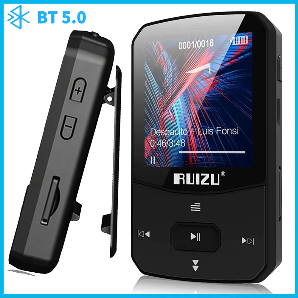 

RUIZU X52 Sports Bluetooth MP3 Player Portable Clip Mini Music MP3 With Screen Support FM Recording Clock Pedometer Video Player