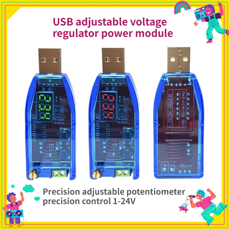 

1PCS USB Adjustable Voltage Regulator Module DC-DC 5V to 1V 3.3V 9V 12V 24V with Red And Green Light DP for Electronics