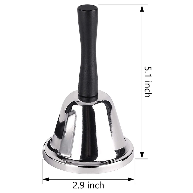 M09K Loud Hand Bell, 2 Pack Silver Steel Hand Bells Dinner Bells For Inside Classroom Bell, For Food Line, Alarm, Ringing