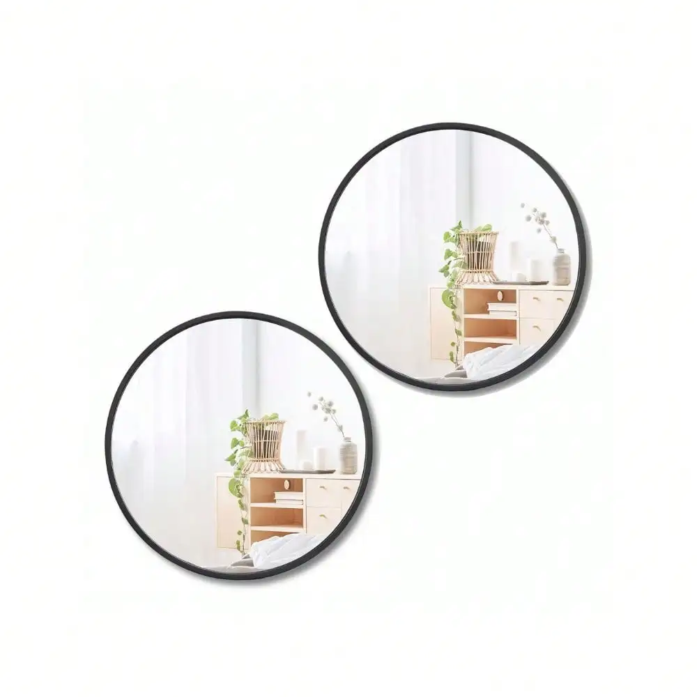 

2PCS 18" Round Wall Mount Mirror Salon Wall Art Toilet Bathroom Bedroom