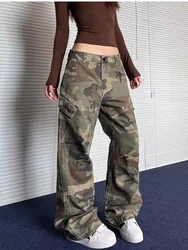 2026Cyber Y2K Streetwear Washed Camouflage Pleated Baggy Jeans Cargo Pants For Women Clothes Underwear Lady Casual Trousers