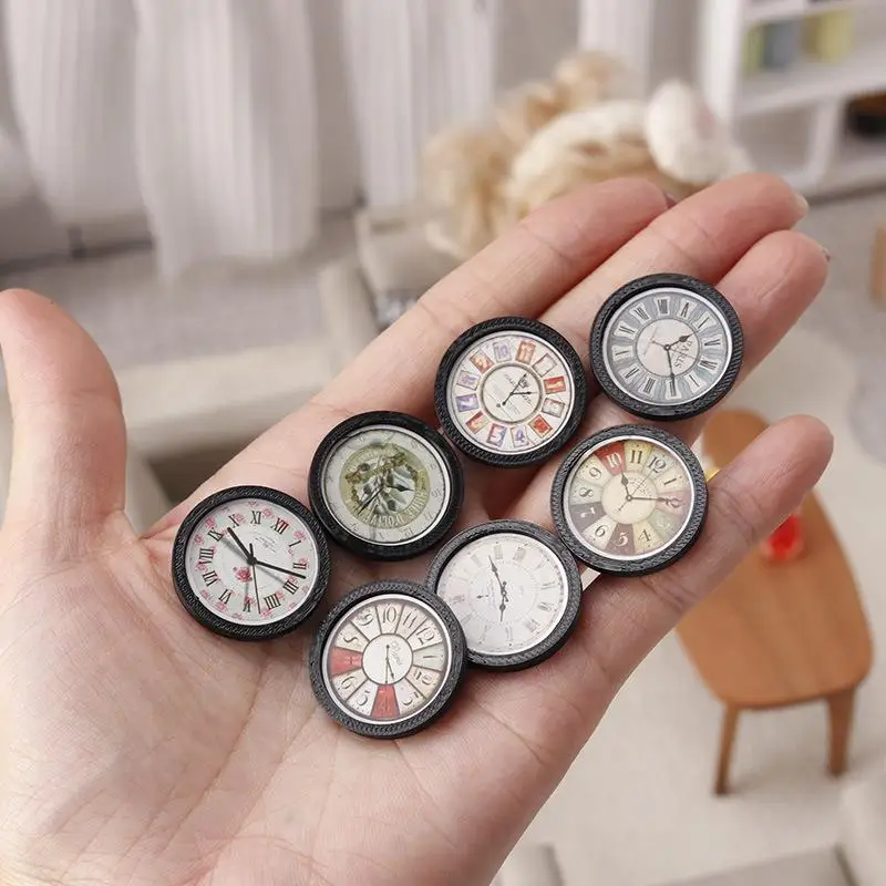 7Pcs 1 12 Miniature Dollhouse Wall Clocks Home Decor Doll House Mini Clock Model Accessories for Living Room Display
