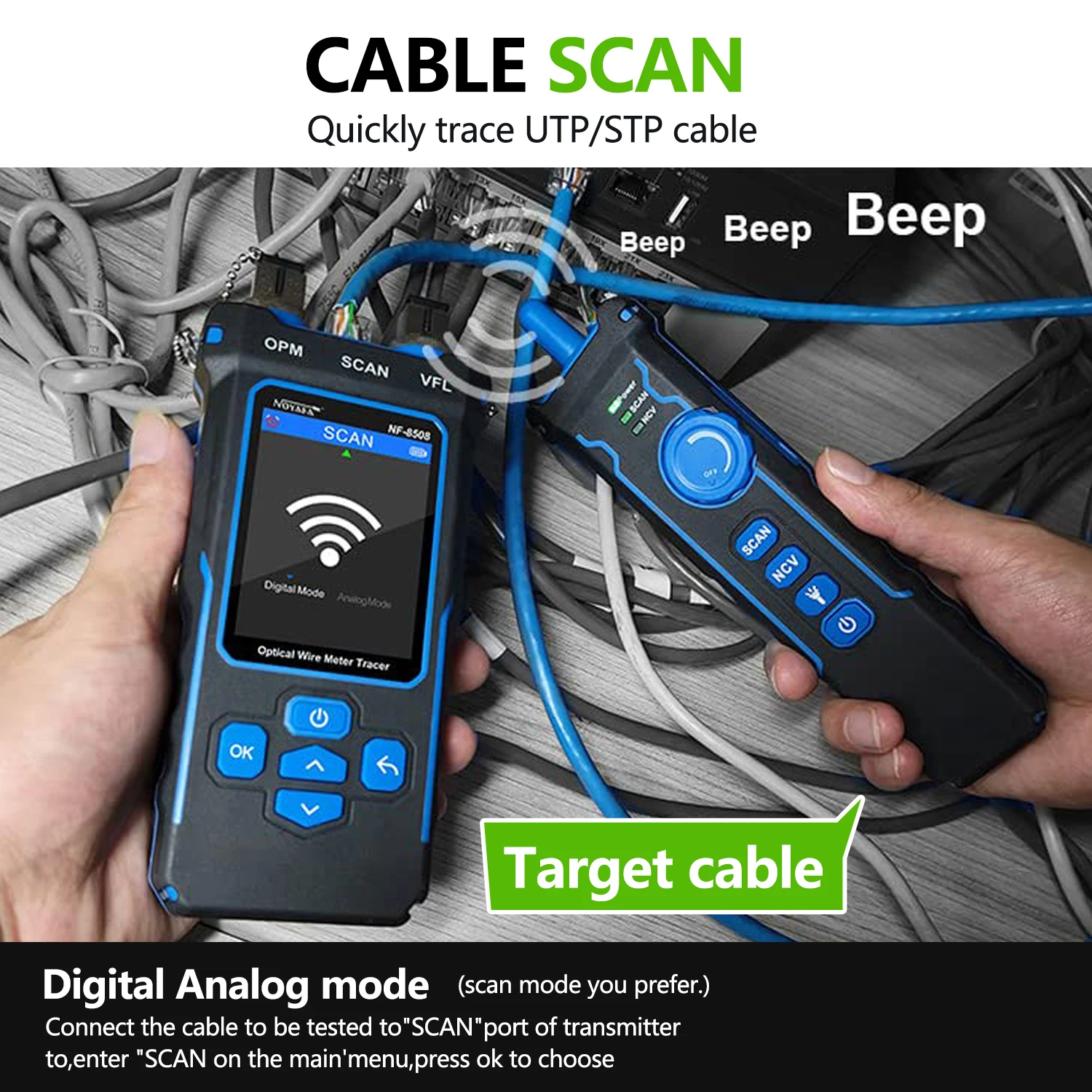 NOYAFA NF-8508 LAN Optical Power Meter Belt LCD Display Measure Length Wiremap Cable Tracker and Network Cable Tester