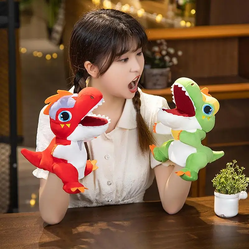 Dinosaur Puppet Cute Dinosaur Plush Puppet Parent-Child Interactive Doll Dinosaur Hand Puppets With Movable Mouth For Creative