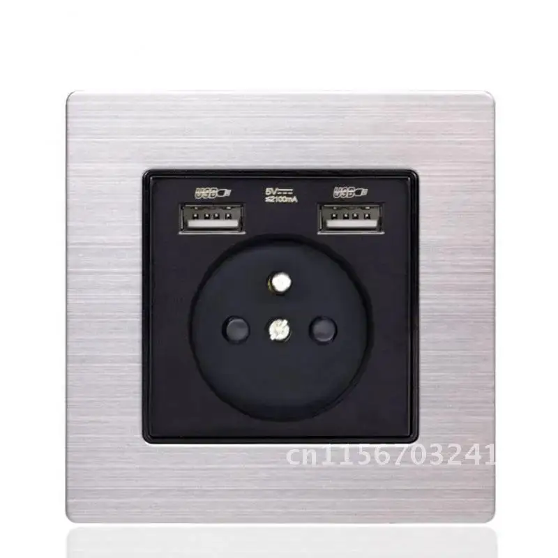 USB Wall Power Socket, Panel with Many New Styles, Socket for Bedroom, Wall Embedded AC 110V-250V 16A, EU Standard Double USB O