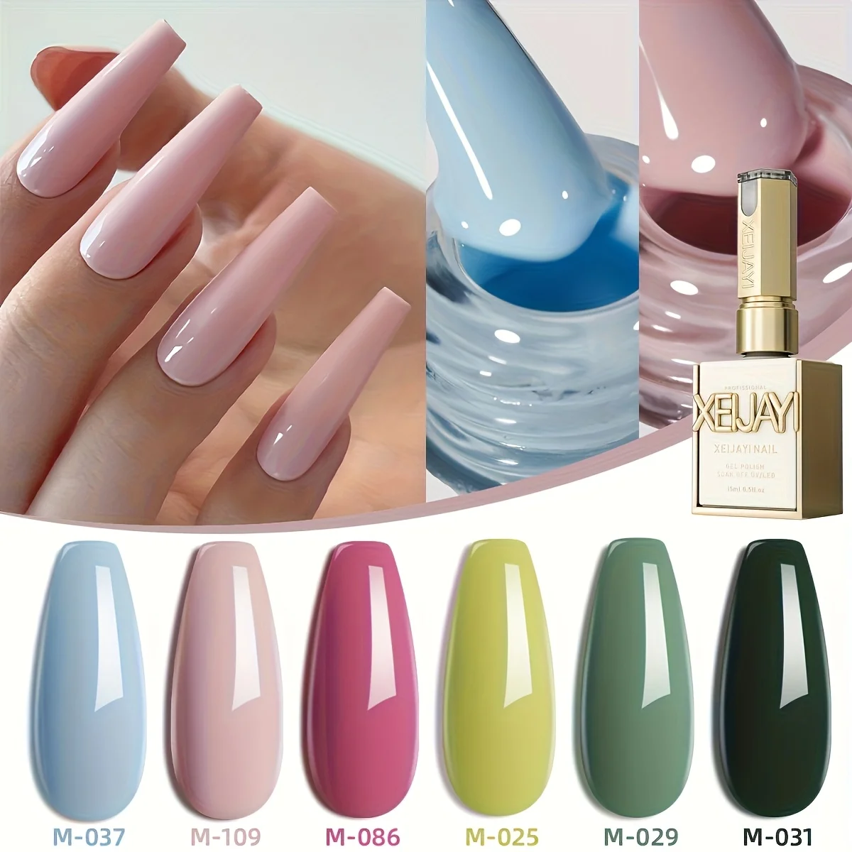 

Набор из 6 гель-лаков XEIJAYI 15 мл — гладкая глянцевая отделка, стойкий дизайн ногтей, замачиваемый УФ/светодиодный лак для модного маникюра