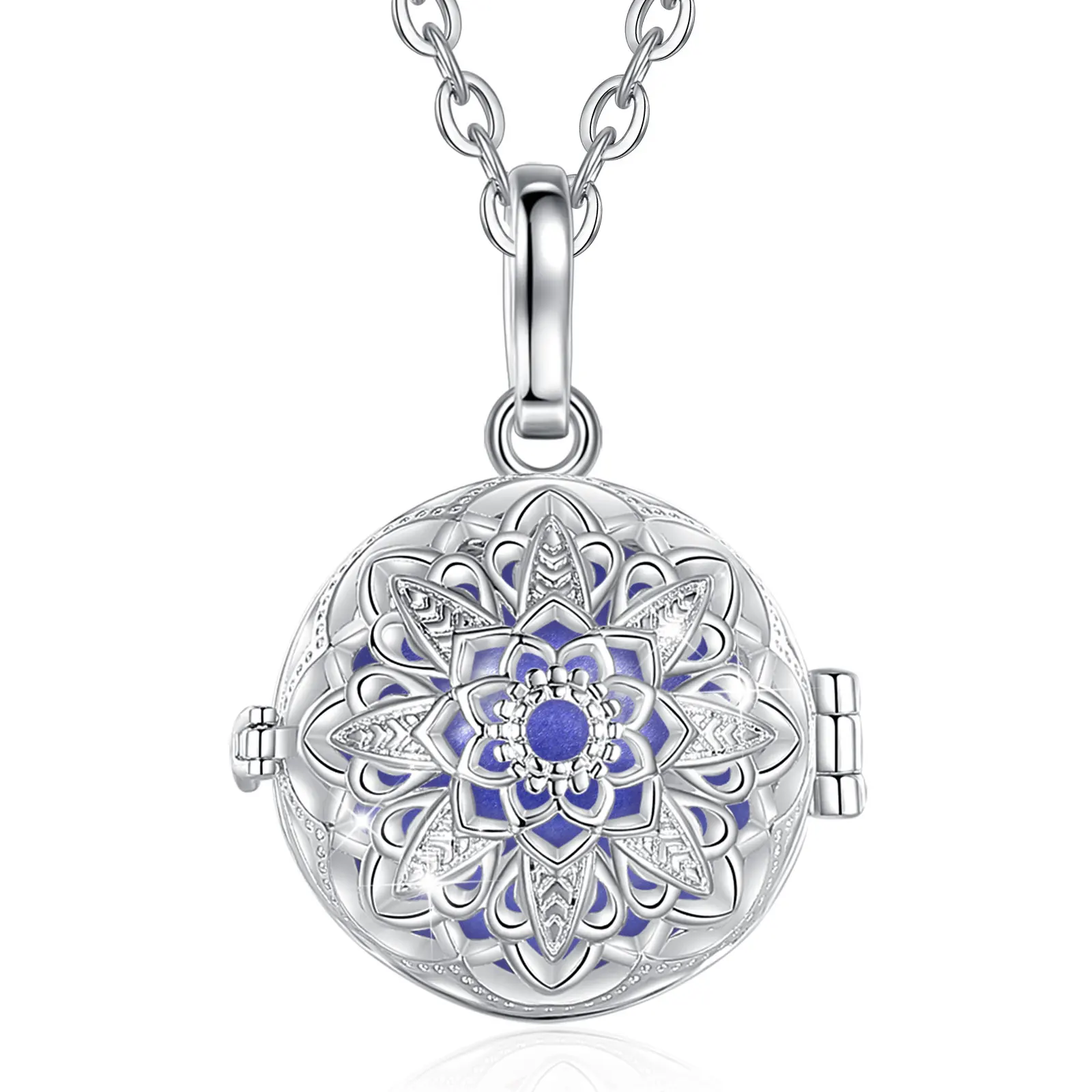 Eudora 18 mm Harmonie-Kugel-Blumenkäfig-Anhänger-Halskette, Engelsrufer, Baby-Glockenspiel, Bola, modischer Schwangerschaftsschmuck, Damen-Geschenk für Mama