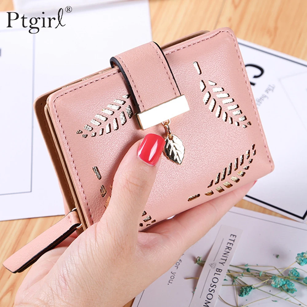 

New Women Wallets Short Wallet Ladies Zipper Buckle Hollow Leaf Purse Wallet Ptgirl кошелек женский carteira inteligente Women