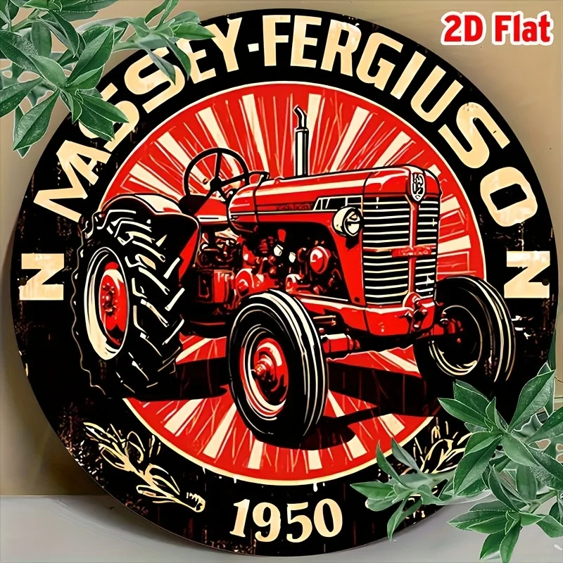 لافتة حائط من الألومنيوم مسطحة ثنائية الأبعاد لجرار ماسي فيرغسون - ديكور معدني أحمر عتيق مع "Est. تصميم 1950 بوصة مثالي للمنزل، #1