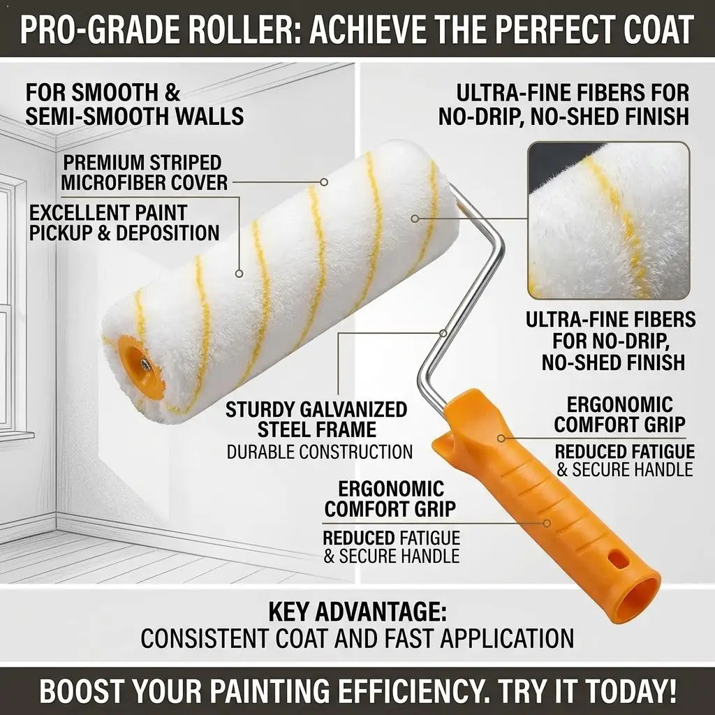 New Paint Roller For Seamless Coverage Dense Bristles Latex Paint Roller Rollers For Painting Walls, Cabinets, Doors,