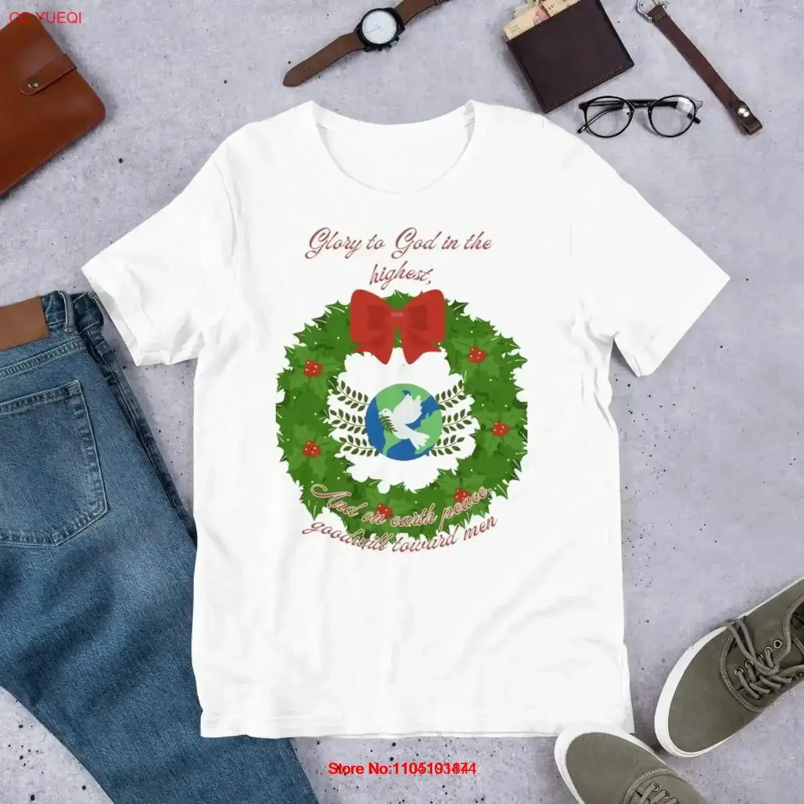 تي شيرت نسائي لعيد الميلاد من Glory To God تي شيرت نسائي للعطلات أنيق للشتاء لطيف الآية عتيق مغسول ومسامي ومريح قليلاً