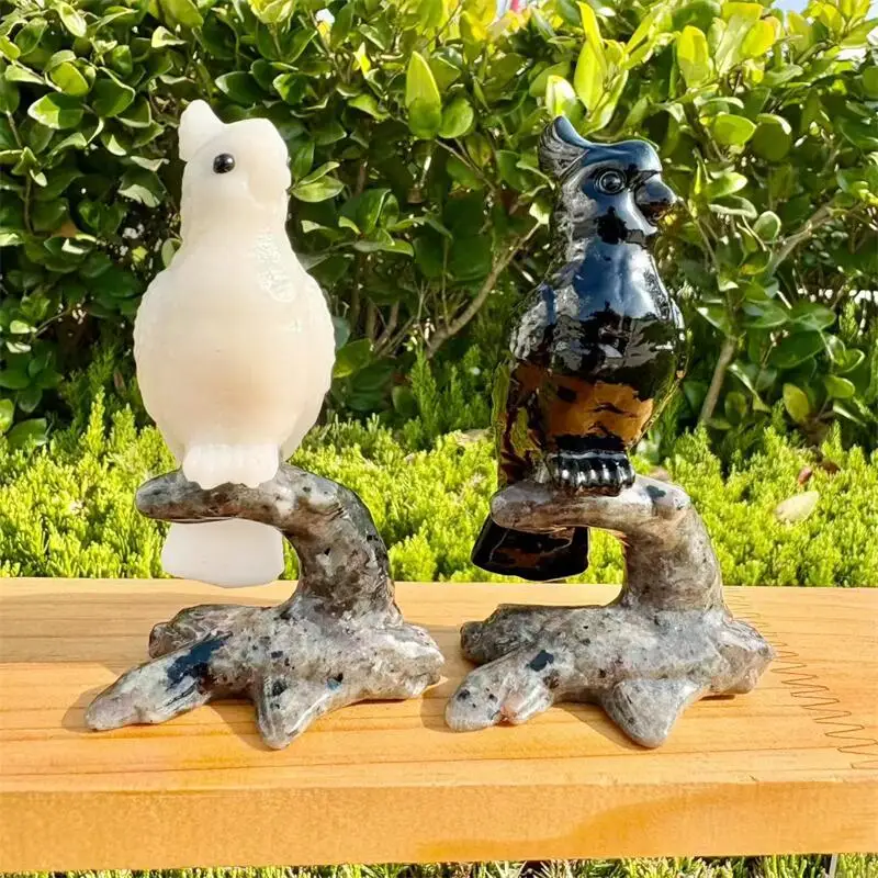 Marble blanco Natural, Jade, obsidiana negra, pájaro, loro, adorno tallado, artesanía de Reiki curativa, decoración del hogar, piedra, regalo de vacaciones, 1 Uds.