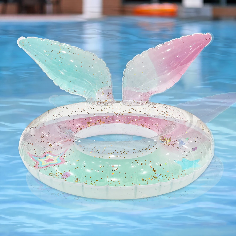 1pc Colorful Sequin Mermaid Swimming Ring Transparent PVC Inflatable Floating Circle For Outdoor Beach Pool Parties