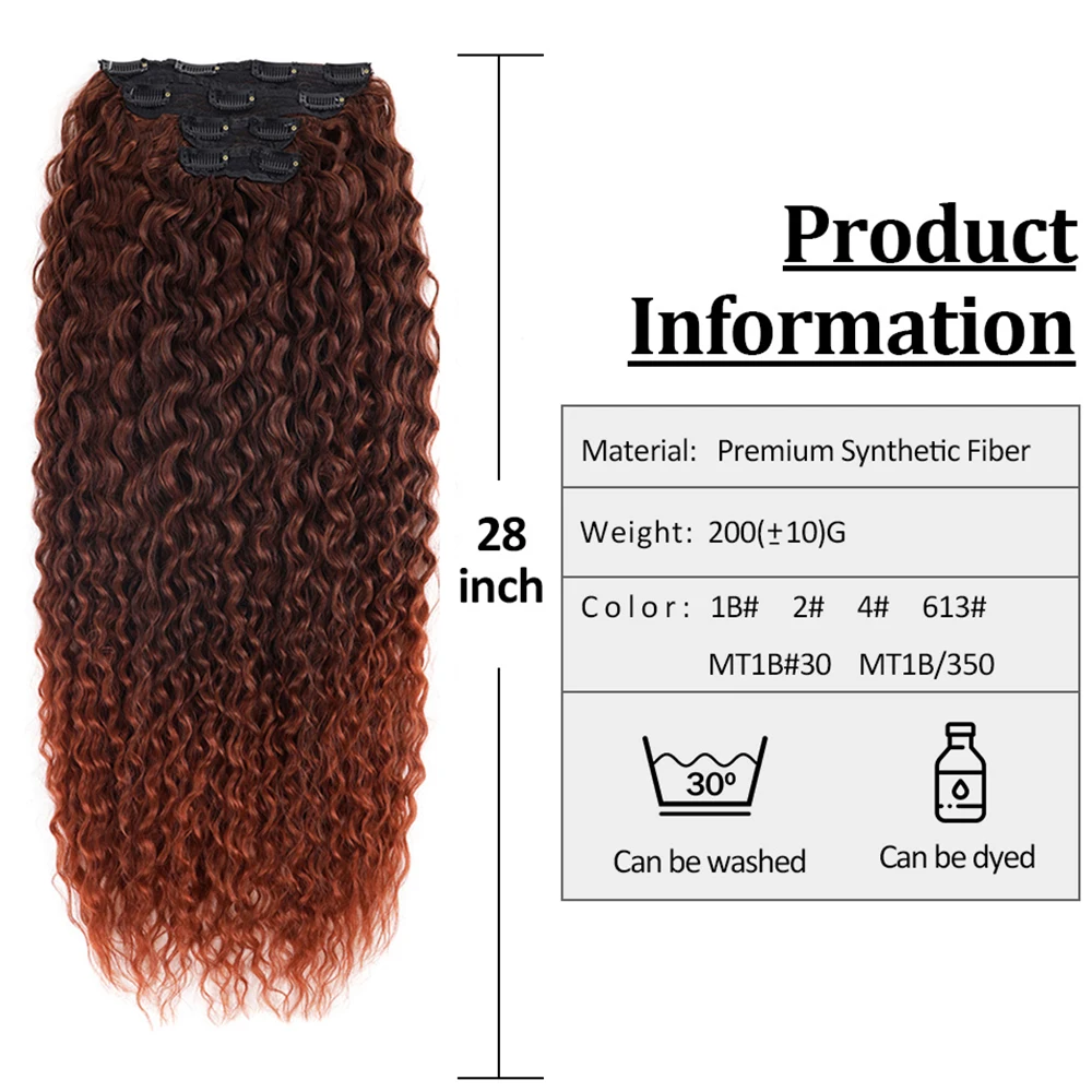 Synthetic Kinky Curly Clip In Hair Extensions 28inches 4pcs Brown Blonde Hair Long Afro Anjo Plus Curls Hairpieces For Woman