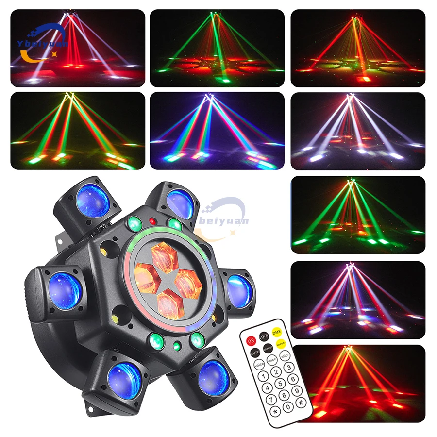 

150W RGBW 4-in-1 6 Arm Moving Head Dye Bee Eye Effect Light DMX512 Remote Control DJ Disco Bar Birthday Party Christmas Stage