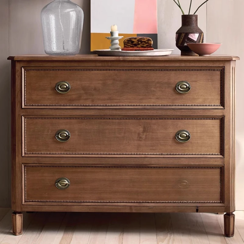 

Retro and old three-bucket cabinet, bedroom bedside cabinet, rustic oak living room drawer, locker, storage