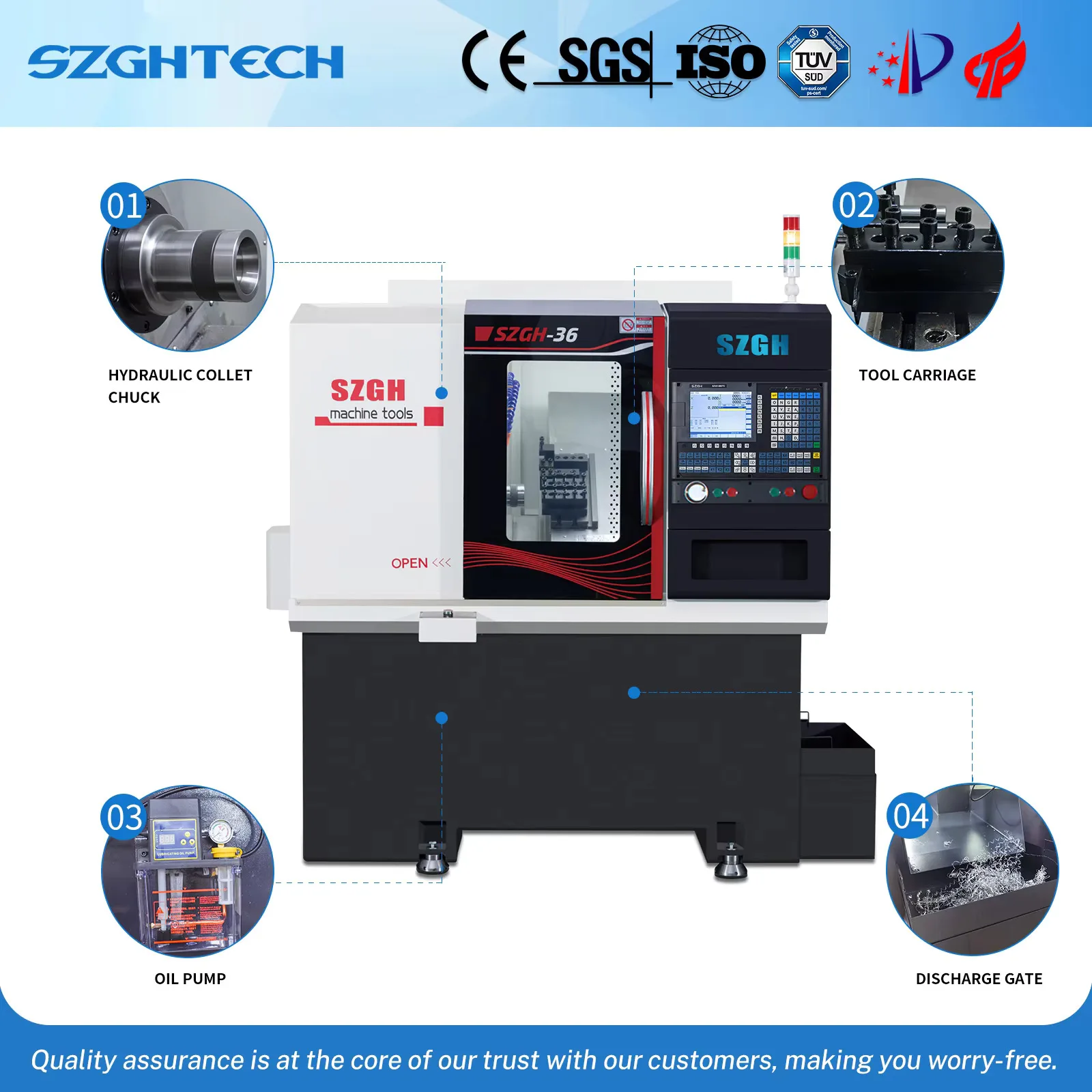 Tour CNC à lit incliné, métal de précision, 2 axes