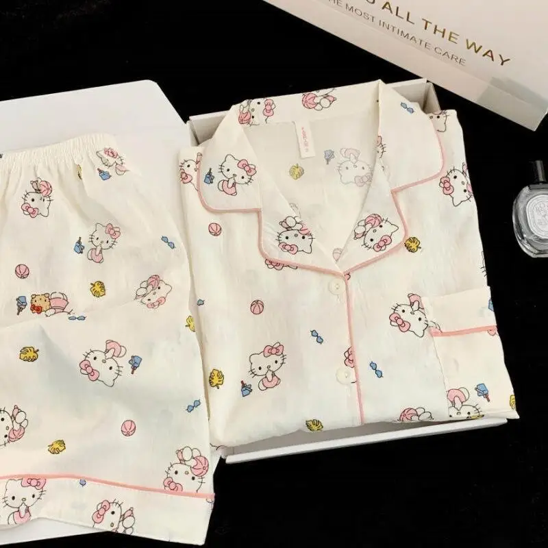 Women's Doll Collar Short Sleeve Shorts Pajamas Set Cardigan Summer New Cartoon Home Clothes Girls Korean Soft Two-Piece Set