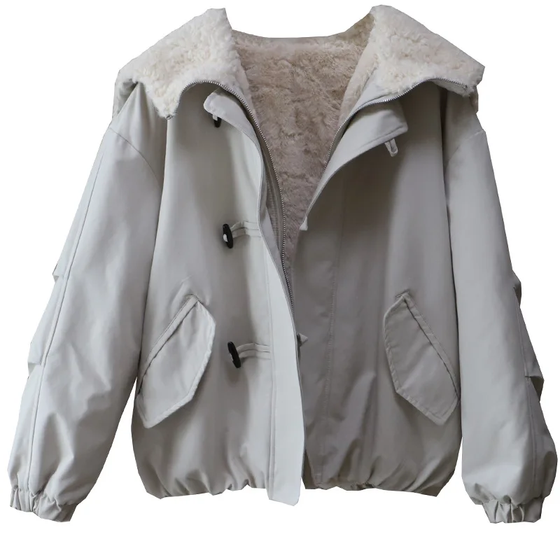 Amerikaanse Retro Plu Grote Kraag Jaet Dames Winter Nieuwe Thiened Fce Katoen Baseball Jaet Jas Sli Bovenkleding