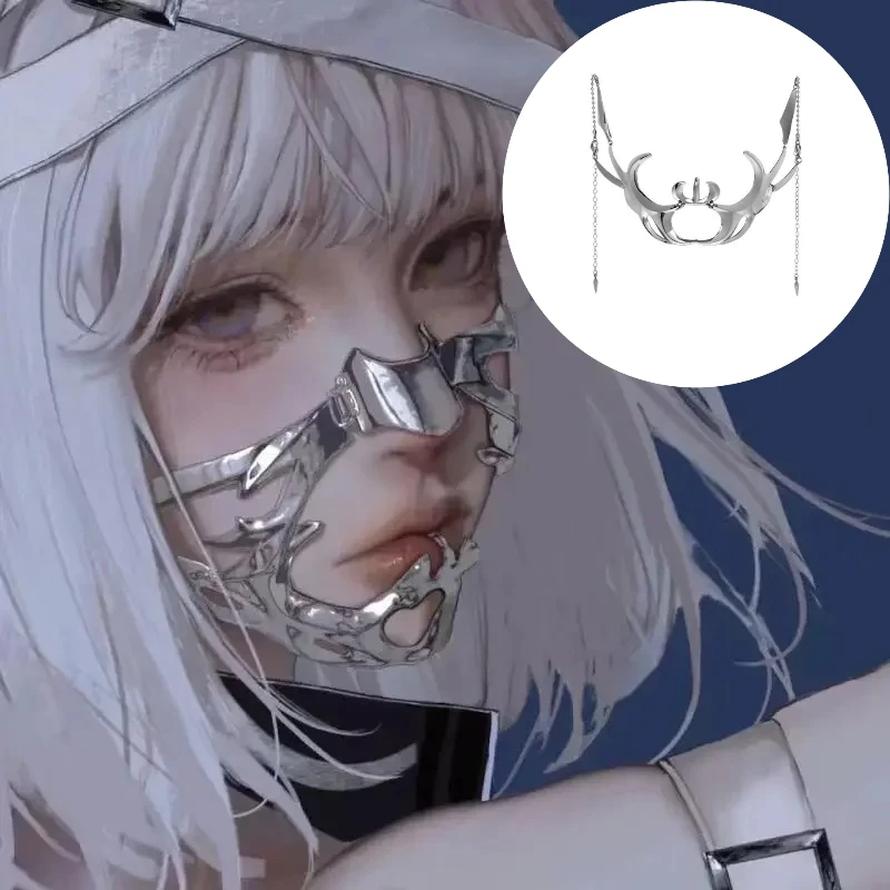 Máscara mecánica de nariz decente alienígena Punk, máscaras góticas de barbilla para Cosplay, cara de Metal, accesorios para fiesta de disfraces de Halloween