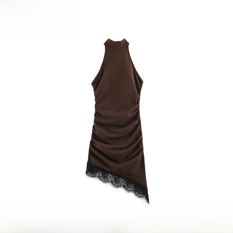 

Fashionable Short Lace Puff Sleeve Dress Women's Spring Summer New Arrival Polyester Fabric City Commute Zipper Closure Dress