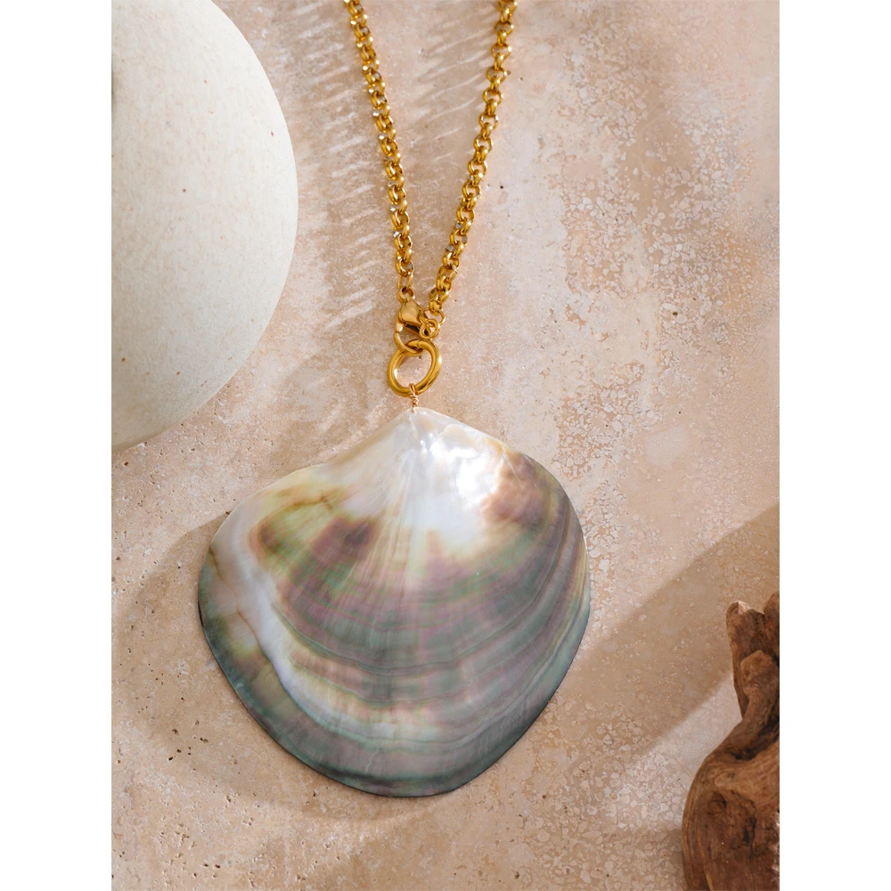 Yhpup Ocean Series Big Shell Pearls Pendant Necklace Gift Statement Stainless Steel Fashion Arrival Attractive Jewelry