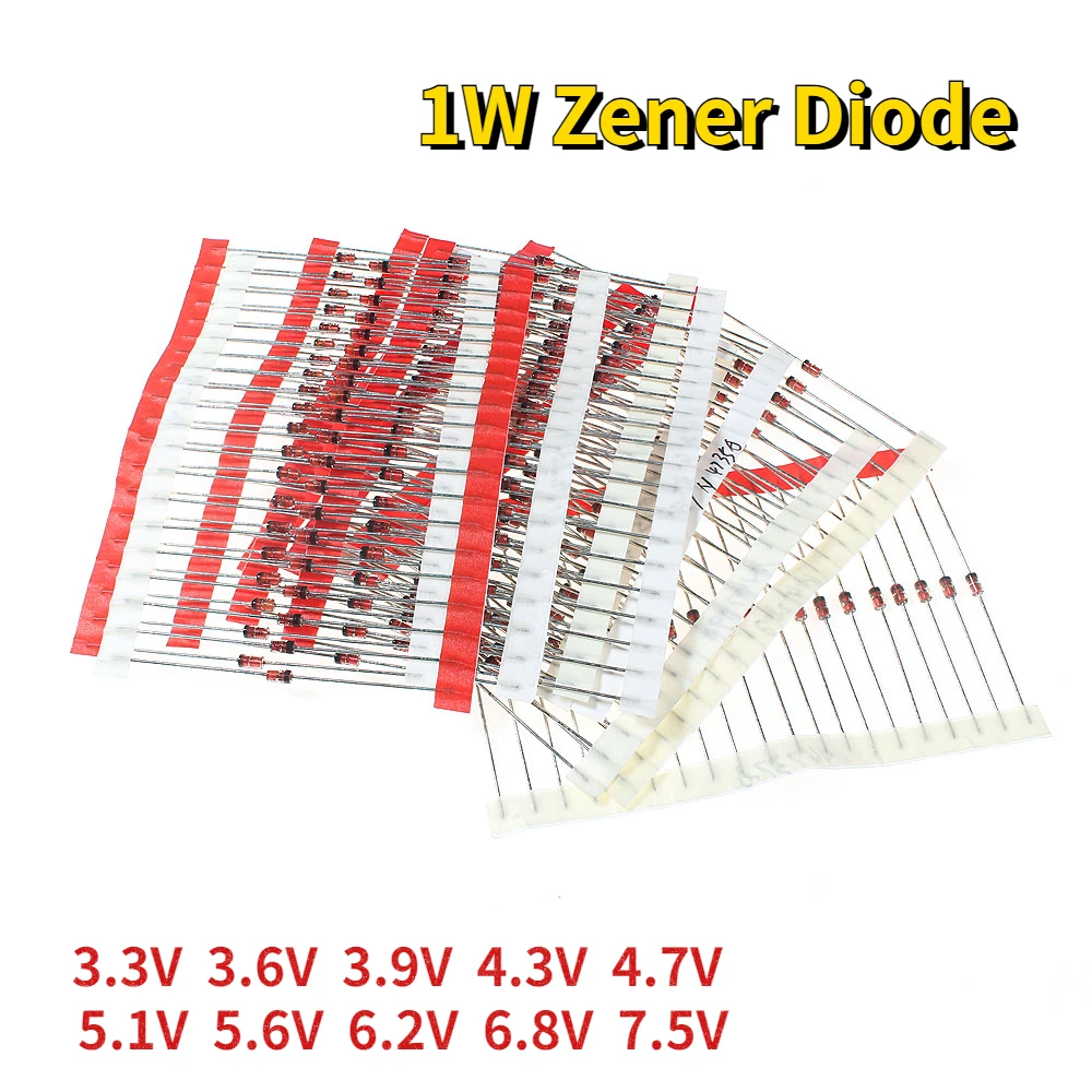 

200PCS 1W Zener Diode Assorted Kit 3.3V 3.6V 3.9V 4.3V 4.7V 5.1V 5.6V 6.2V 6.8V 7.5V 10 Value 1N4728 1N4729 1N4730 1N4732 1N4737