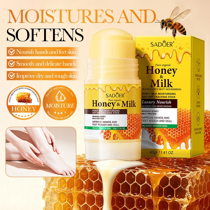 SADOER Honey and Milk Hand and Foot Balm Stick in A Portable Twist-Up Design Moisturizing and Nourishing Care for Dry Rough Skin