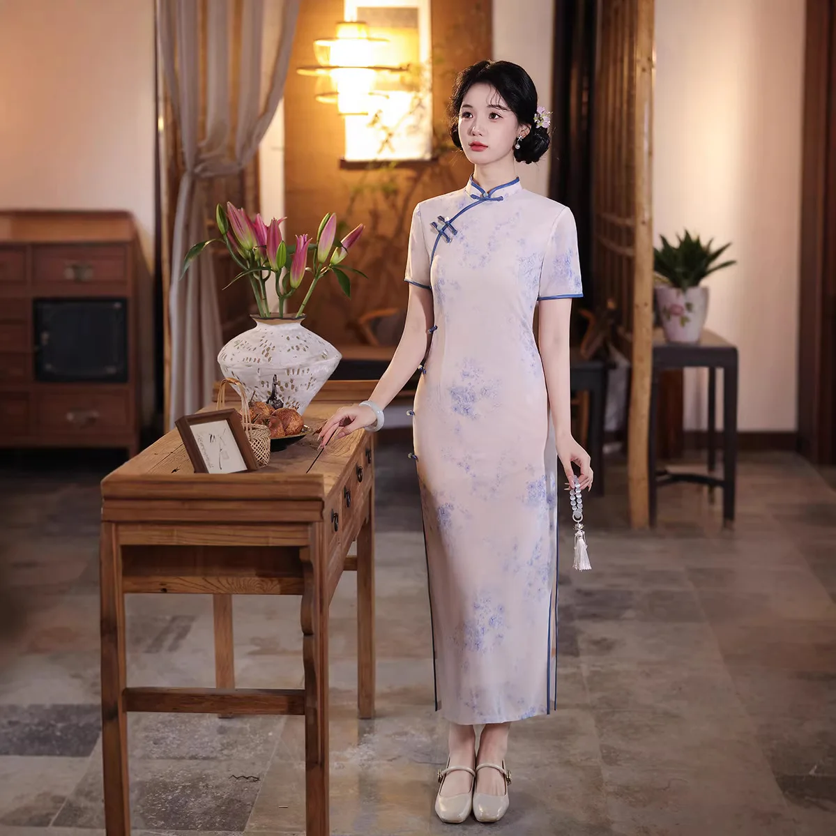 

Длинное летнее женское платье-ципао в новом китайском стиле, элегантное, для молодых девушек, улучшенная модель 2026 года