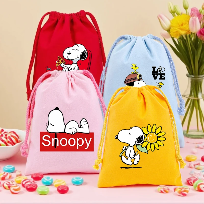 

New Snoopys Drawstring Bag Boys Girls Cartoon Anime Figure Gift Bags Large Capacity Birthday Party Decorations Candy Storage Bag