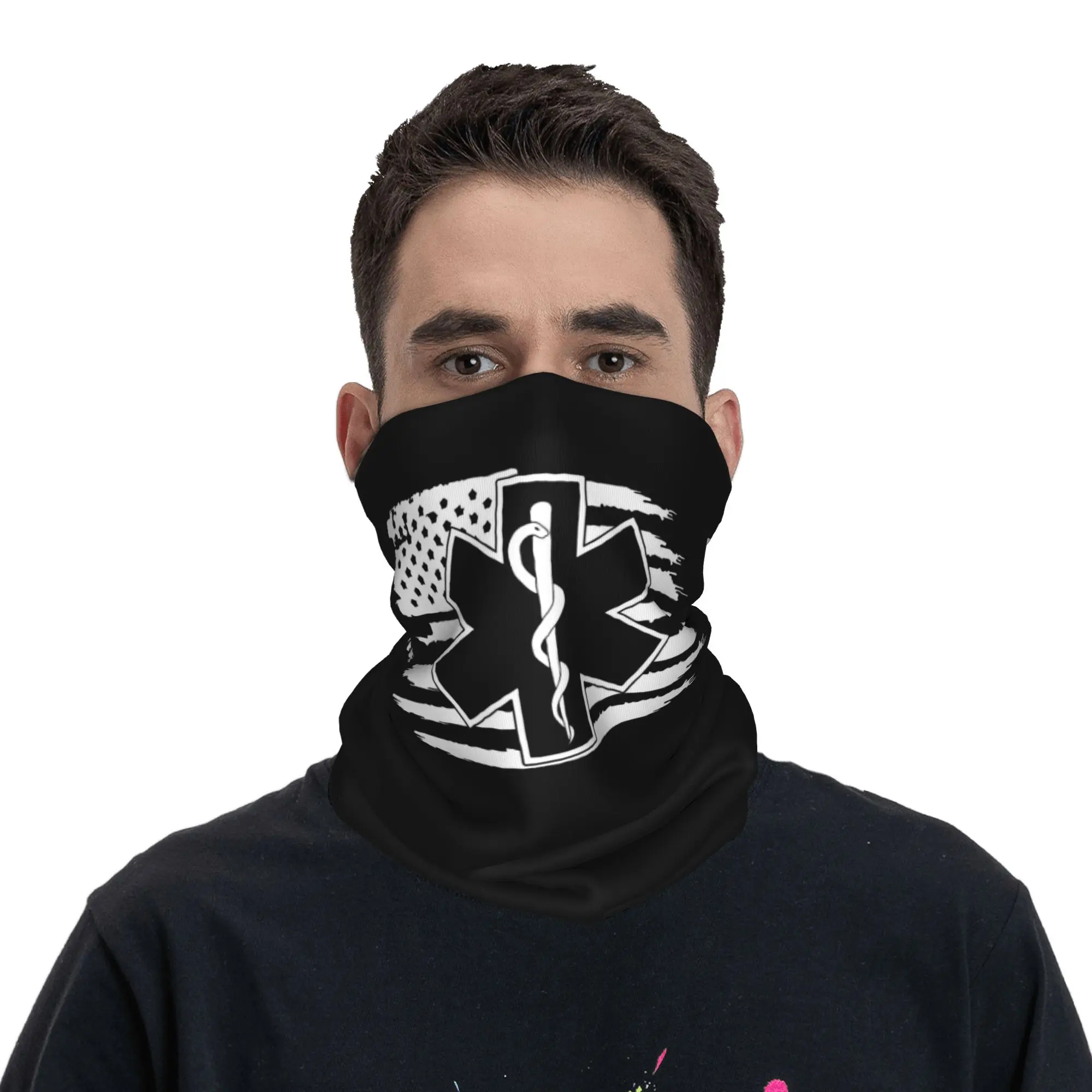 ผ้าพันคออเนกประสงค์ลายดาวแห่งชีวิต ป้องกันลม ใช้เป็นผ้าคลุมหน้า ผ้าพันคอ หรือผ้าปิดปากในกรณีฉุกเฉิน พร้อมสัญลักษณ์การแพทย์