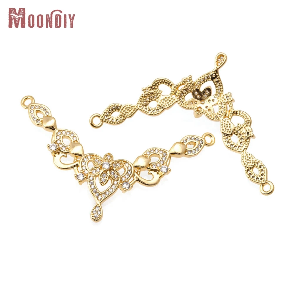 

2PCS 18K Gold Color Brass Zircon 2 Holes Flower Connect Charms Pendants High Quality Diy Necklace Earrings Making Accessories