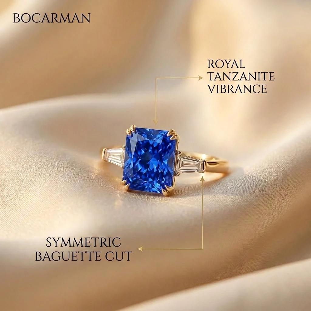 Bocarman Ehering S925 Silber Rechteckiger Mintgrüner Eisschliff Zirkon Elegantes Jubiläumsgeschenk für Sie – Detail 4