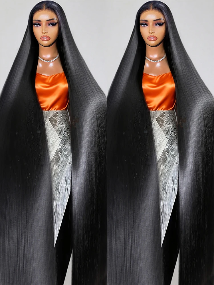 Peluca de cabello humano liso de hueso de 40 y 46 pulgadas, peluca con malla Frontal transparente HD 13x4 13x6, densidad del 300%, peluca Frontal de encaje completo 360 para mujeres