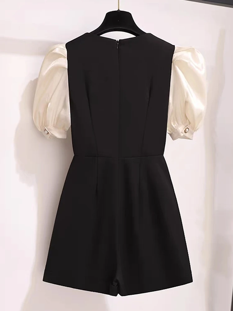 

Женский корейский милый комбинезон Femme, повседневный шикарный комбинезон с объемными рукавами, складками и карманами, шорты, женский милый праздничный пляжный комбинезон Mujer