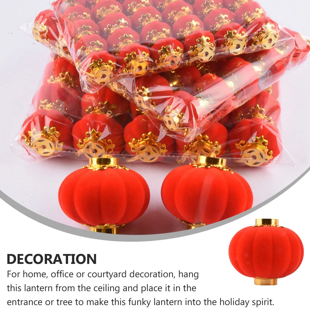 2 Pcs Flocked Lantern Outdoor Decor Round Lanterns New Year Red Hanging Mini Spring Festival Chinese Flocking Cloth Mall