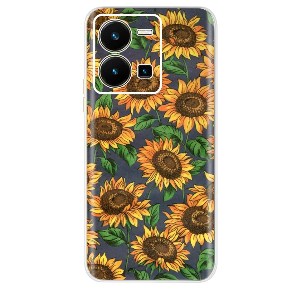For Vivo Y35 Case Soft Slim TPU Beautiful Butterfly Rose Flowers Back Cover For Vivo Y35 4G VivoY35 Silicone Clear Capa Shell