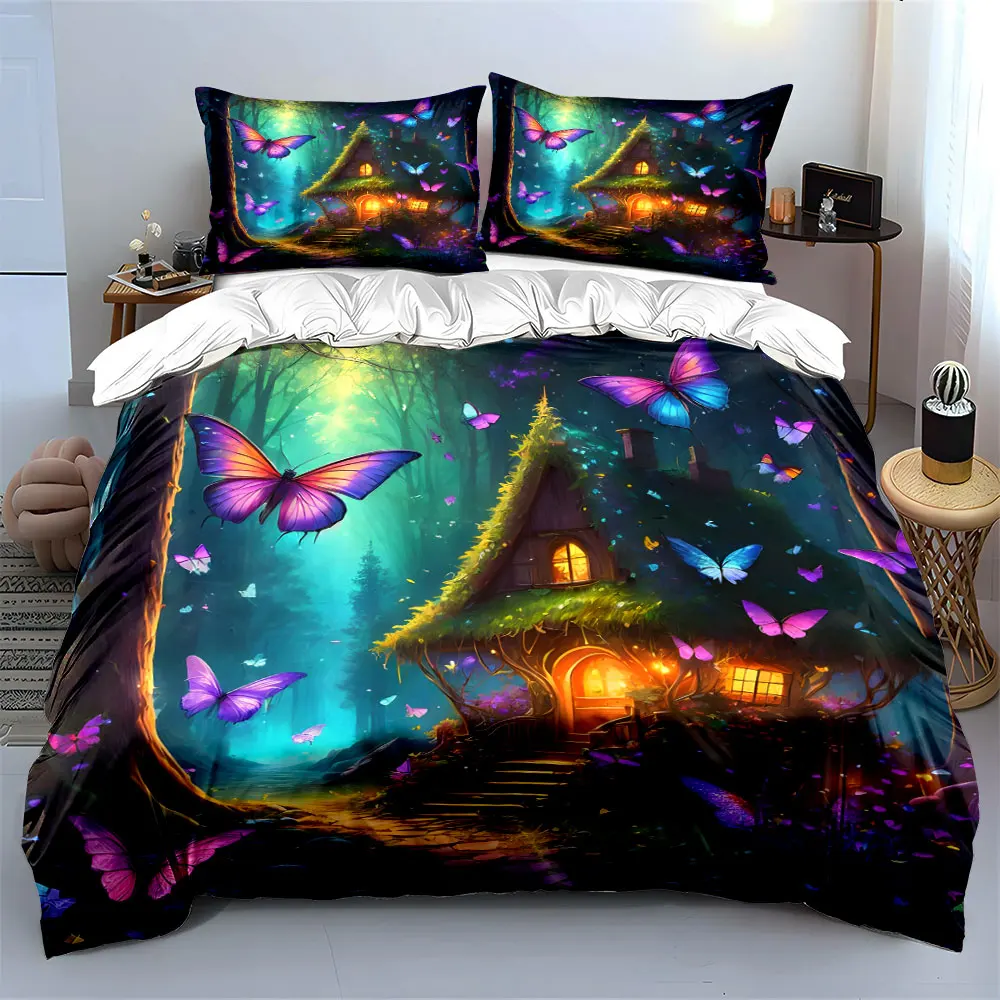 Magical Butterfly Forest Decor Set Soft Skin-Friendly Bedding Set Includes 1 Duvet Cover And 2 Pillowcase, Gift