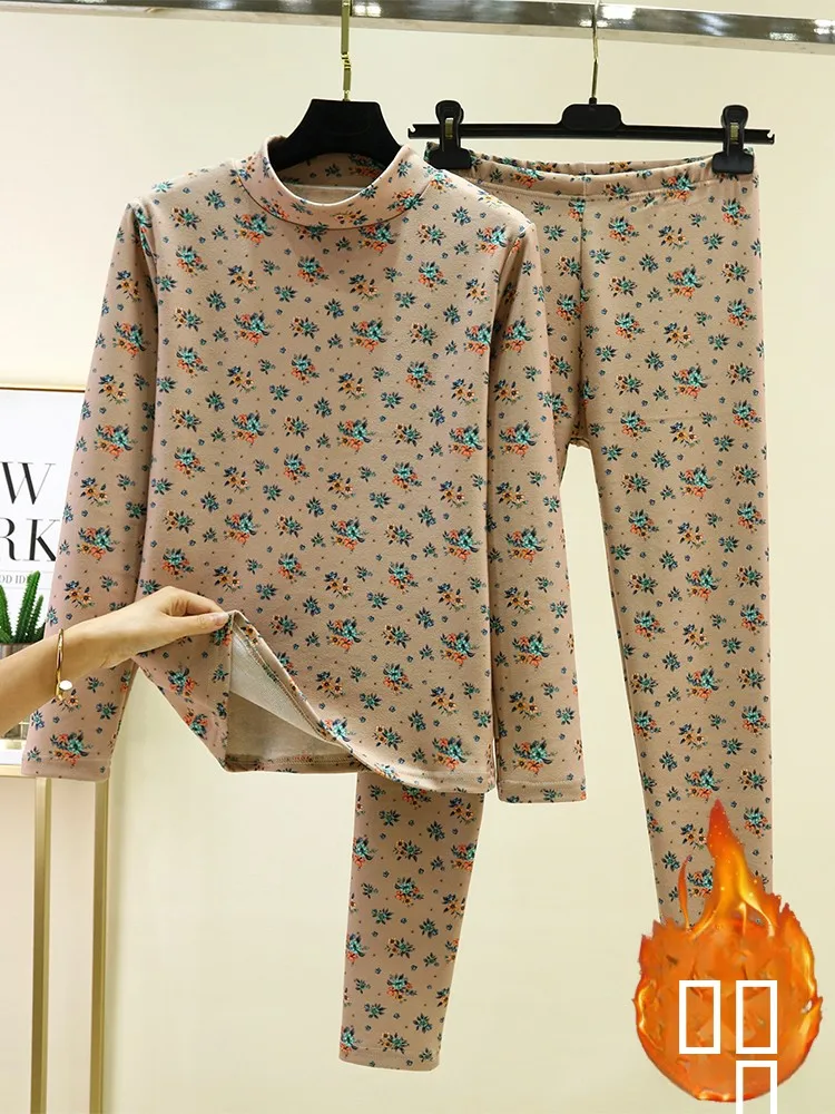 

Утепленный комплект женского термобелья из немецкого бархата: теплый, с высоким воротником, длинными рукавами и брюками, для дома, базовый слой